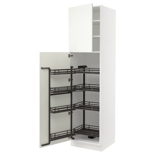 A white SEKTION kitchen cabinet with multiple pull-out shelves.