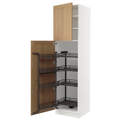 SEKTION High cabinet with pull-out pantry, white/Vedhamn oak, 24x24x90 "