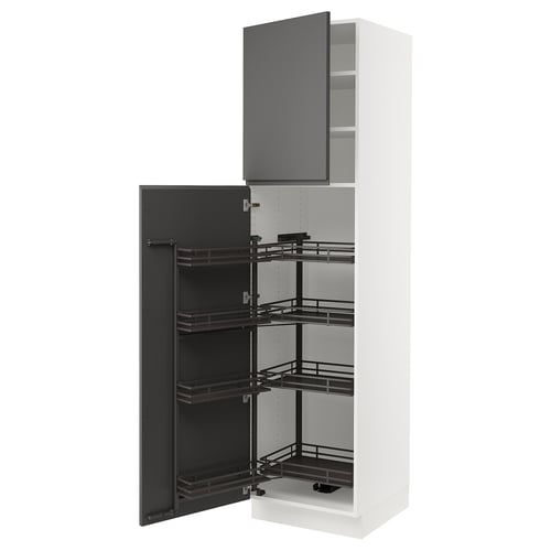 White SEKTION kitchen cabinet with dark grey drawer, pull-out shelves, modern design.