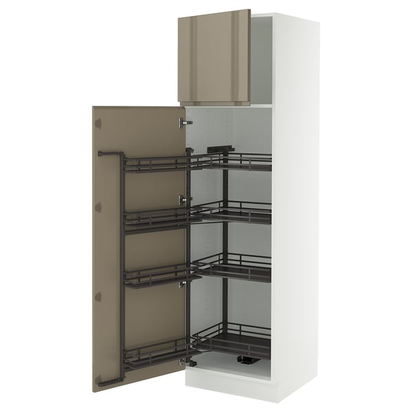 SEKTION High cabinet with pull-out pantry, white/Voxtorp high-gloss dark grey-brown, 24x24x80 "