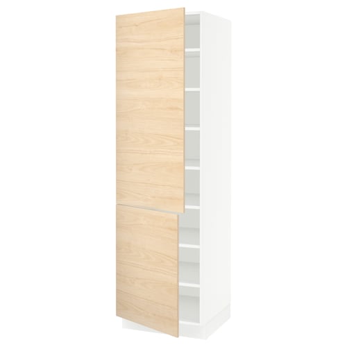SEKTION light ash wood cabinet with white frame and adjustable shelves.