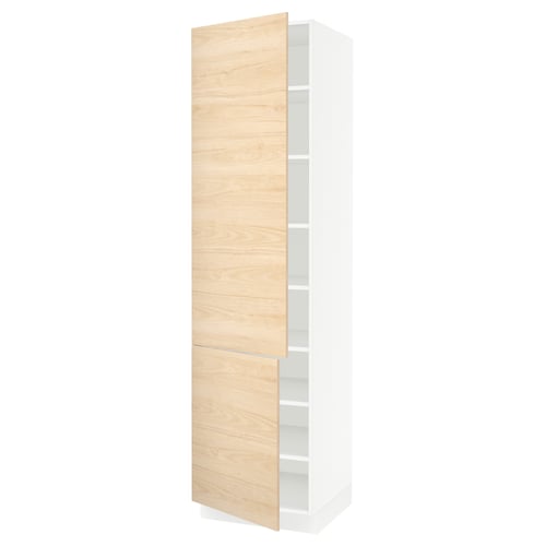 SEKTION kitchen unit, light ash wood, white frame, tall cabinet with shelves, sleek modern design.