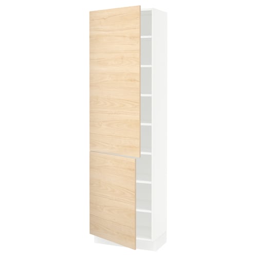 A white and light wooden SEKTION kitchen cabinet with adjustable shelves and a door that can open either left or right.