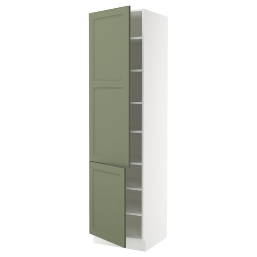 SEKTION kitchen cabinet in green with adjustable shelves.
