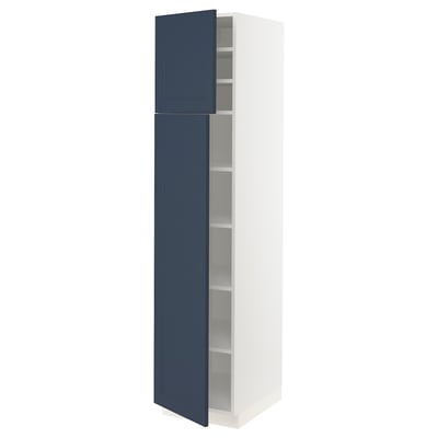SEKTION High cabinet with shelves/2 doors, white Axstad/matte blue, 18x24x80 "