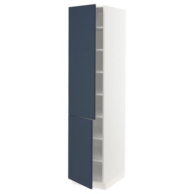 SEKTION High cabinet with shelves/2 doors, white Axstad/matte blue, 18x24x80 "