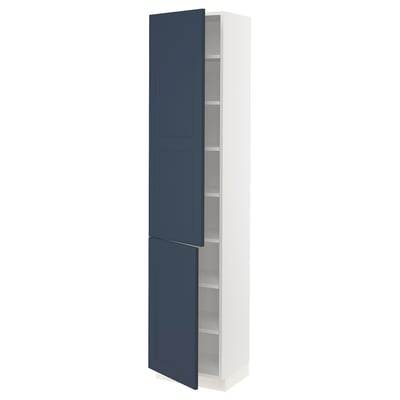 SEKTION High cabinet with shelves/2 doors, white Axstad/matte blue, 18x15x80 "