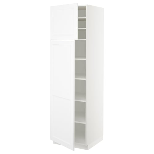 White SEKTION tall kitchen cabinet with adjustable shelves and soft-closing hinges.