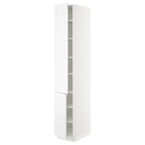 White SEKTION kitchen cabinet, modern design, adjustable shelves, high, white finish.