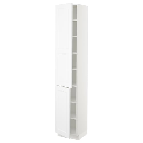 White ikea SEKTION cabinet with 2 shelves, reversible door, glossy finish.