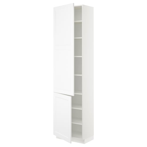 An ikea SEKTION white cabinet, tall and slim, featuring adjustable shelves and a door with a built-in damper for a silent close.