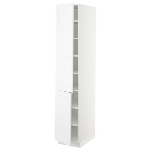 White ikea SEKTION kitchen cabinet with adjustable shelves and soft-closing hinge.