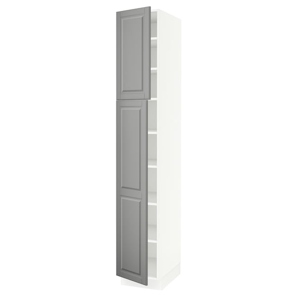 SEKTION High cabinet with shelves/2 doors, white/Bodbyn gray, 15x24x90 "