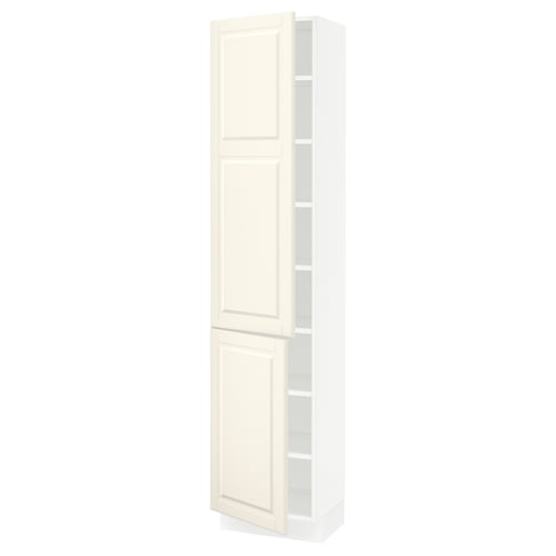 SEKTION: off-white cabinet with bevelled doors and 4 shelves, adjustable.