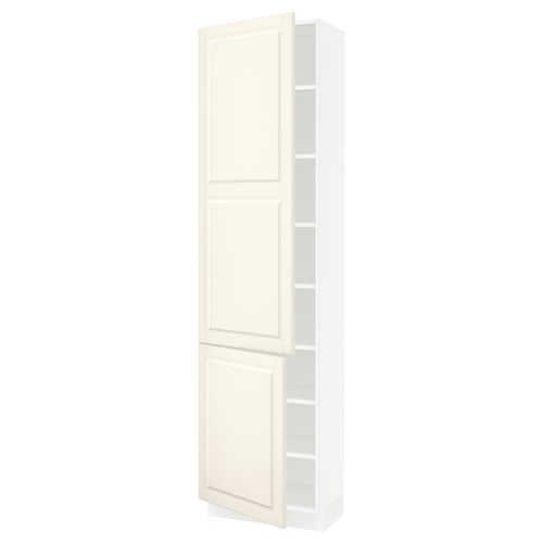 SEKTION off-white kitchen cabinet, tall with adjustable shelves and soft-close doors.
