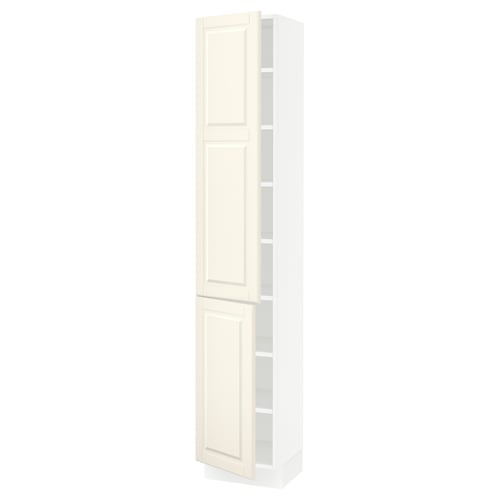 An off-white SEKTION kitchen cabinet with two doors, a bevelled edge design, and adjustable shelves.