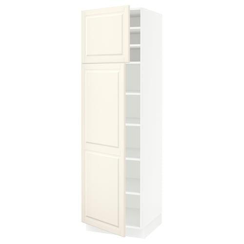 SEKTION kitchen cabinet in off-white with adjustable shelves and bevelled edges.