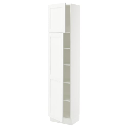 A white SEKTION kitchen cabinet with adjustable shelves and a wipe-clean surface.