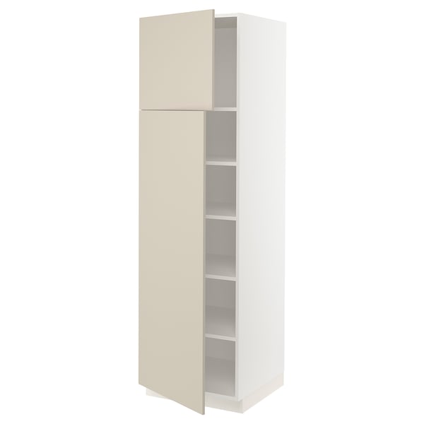SEKTION High cabinet with shelves/2 doors, white/Havstorp beige, 24x24x80 "