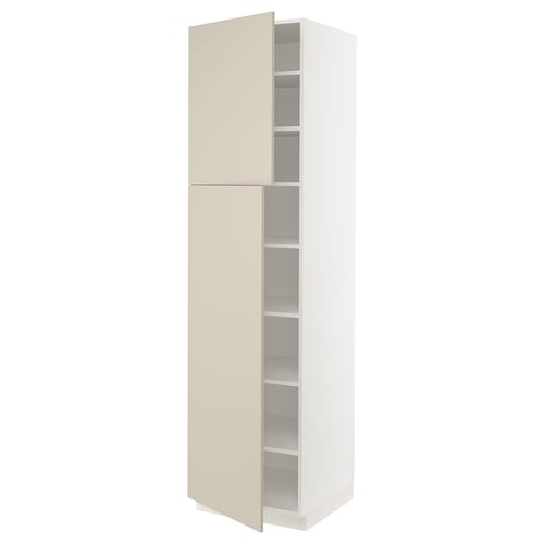 A tall SEKTION cabinet in beige with multiple shelves. The sleek, rectangular design includes smooth, beige doors with a modern aesthetic.