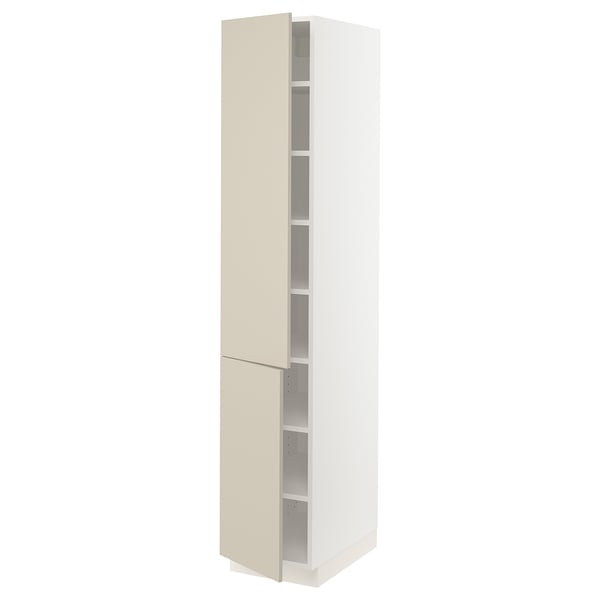 SEKTION High cabinet with shelves/2 doors, white/Havstorp beige, 15x24x80 "