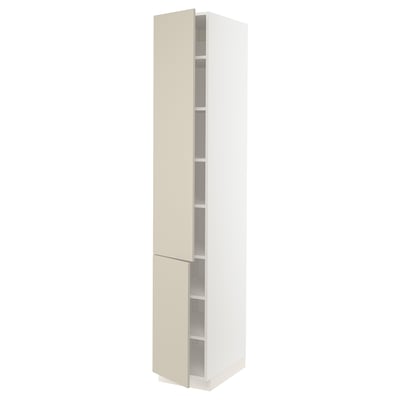 SEKTION High cabinet with shelves/2 doors, white/Havstorp beige, 15x24x90 "