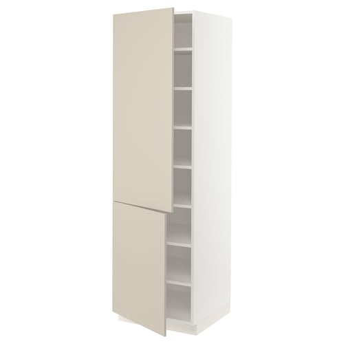 SEKTION tall kitchen cabinet with beige doors, adjustable shelves, and smooth finish.