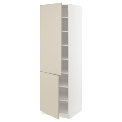 SEKTION High cabinet with shelves/2 doors, white/Havstorp beige, 24x24x80 "