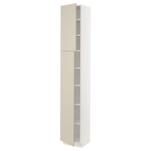 A SEKTION tall kitchen cabinet in beige with multiple adjustable shelves and a smooth, modern design.