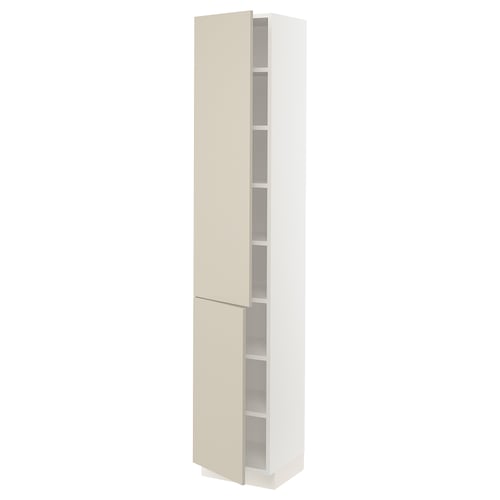 A tall, beige SEKTION storage cabinet with an adjustable shelf and soft-closing door.