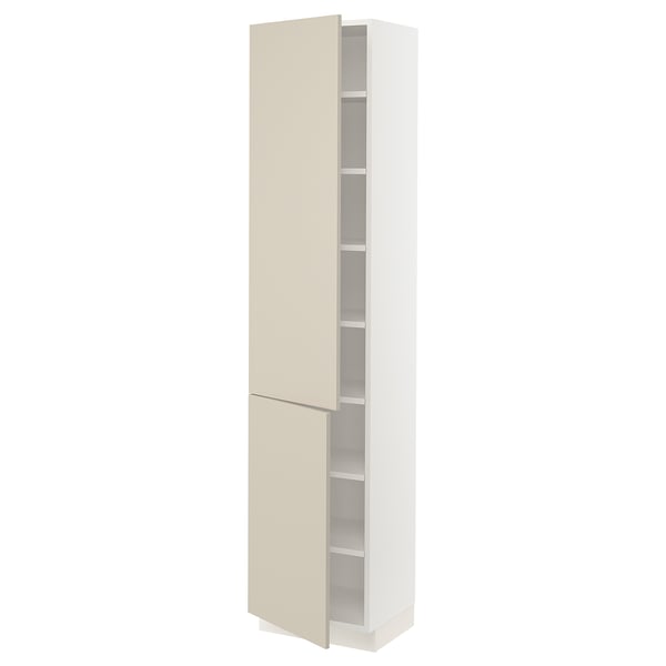 SEKTION High cabinet with shelves/2 doors, white/Havstorp beige, 18x15x80 "