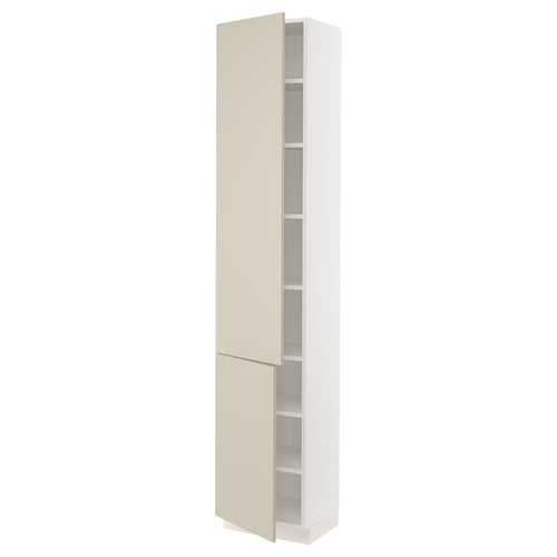 SEKTION kitchen cabinet, beige, with two adjustable shelves and a slow-close door.