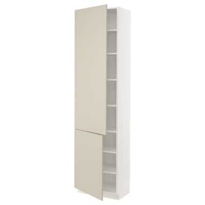 SEKTION High cabinet with shelves/2 doors, white/Havstorp beige, 24x15x90 "
