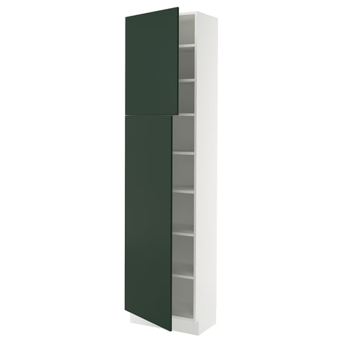 White cabinet with dark green doors, adjustable shelves, SEKTION design.
