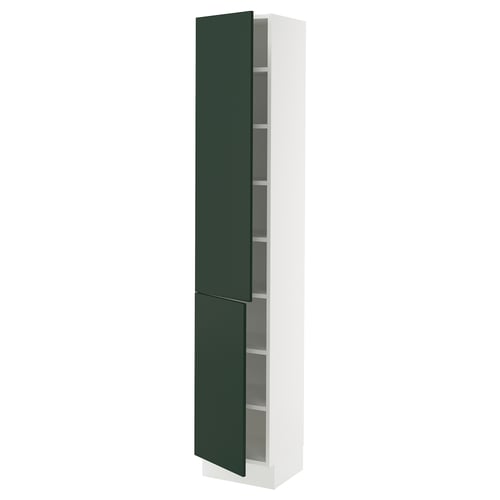 Green ikea SEKTION tall cabinet, adjustable shelves, soft-close door.
