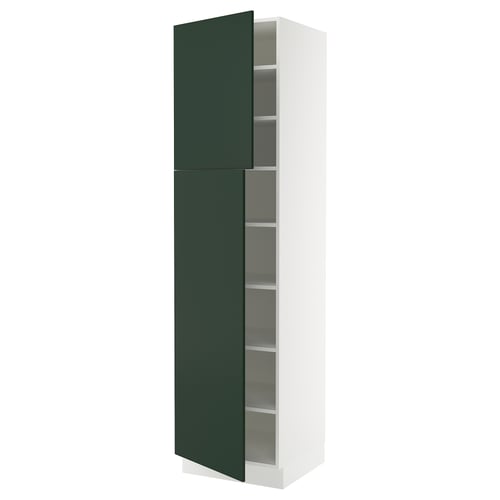 This is the SEKTION kitchen cabinet in deep green with white base, featuring adjustable shelves and a sleek, modern design.