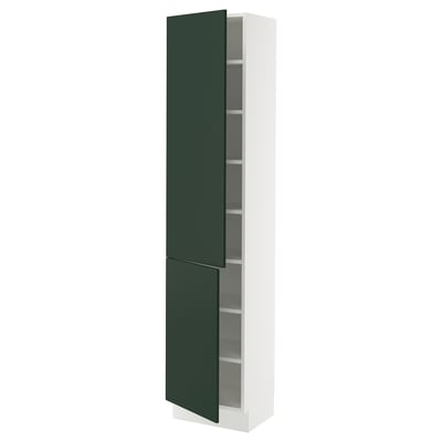 SEKTION kitchen cabinet, white frame, dark green doors, adjustable shelves, sleek design.