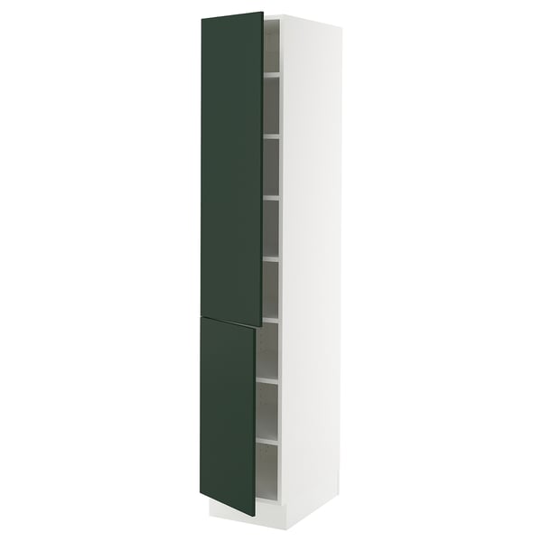 SEKTION High cabinet with shelves/2 doors, white/Havstorp deep green, 15x24x80 "