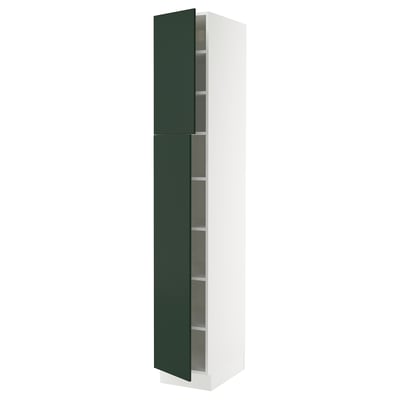 SEKTION High cabinet with shelves/2 doors, white/Havstorp deep green, 15x24x90 "