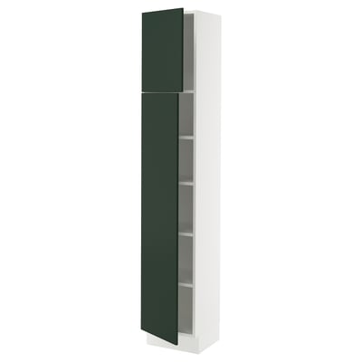 SEKTION High cabinet with shelves/2 doors, white/Havstorp deep green, 15x15x80 "