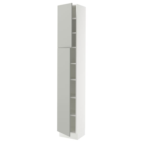 SEKTION High cabinet with shelves/2 doors, white/Havstorp light gray, 15x15x90 "