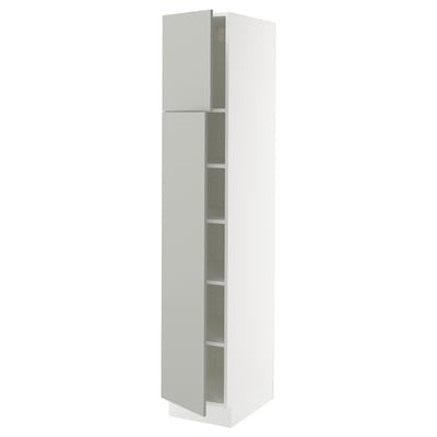 SEKTION High cabinet with shelves/2 doors, white/Havstorp light gray, 15x24x80 "