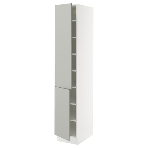 SEKTION kitchen cabinet, white, 2 shelves, grey inside, modern design.