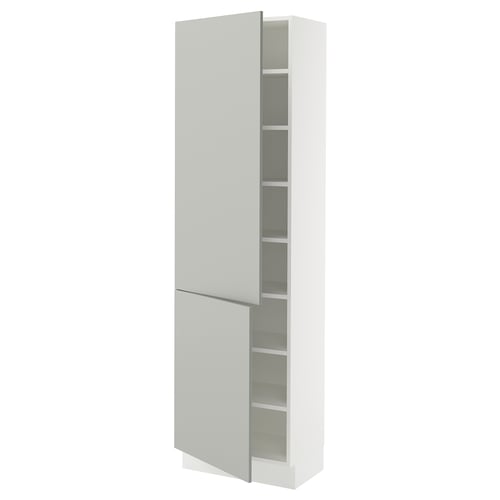 Ikea SEKTION light grey kitchen cabinet with two doors, adjustable shelves, modern clean design.