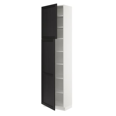 SEKTION High cabinet with shelves/2 doors, white/Lerhyttan black stained, 24x15x90 "