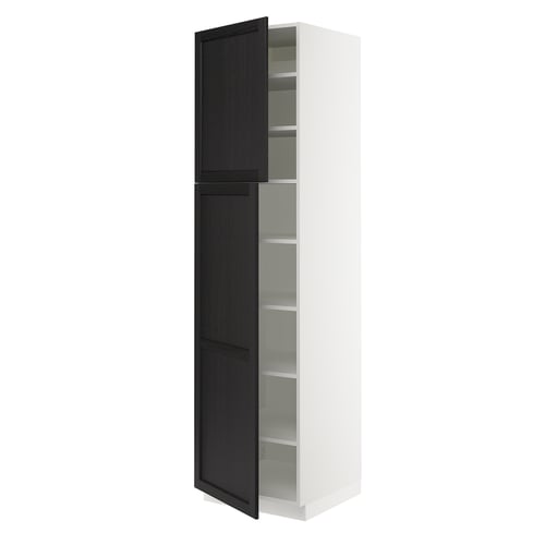 Ikea SEKTION white cabinet with black stain doors, adjustable shelves.