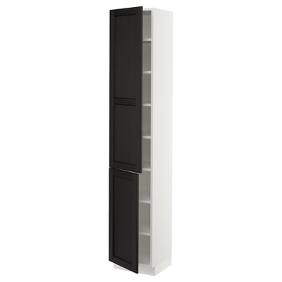 SEKTION High cabinet with shelves/2 doors, white/Lerhyttan black stained, 15x15x80 "