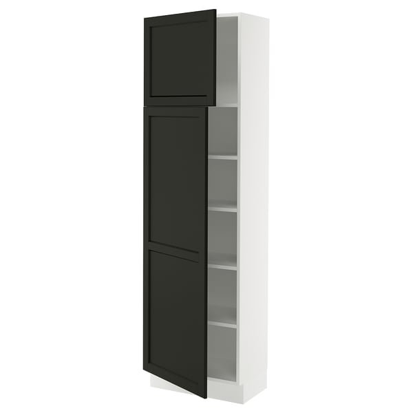 SEKTION High cabinet with shelves/2 doors, white/Lerhyttan black stained, 24x15x80 "