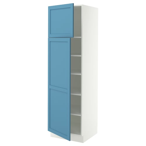 SEKTION High cabinet with shelves/2 doors, white/Lerhyttan blue, 24x24x80 "