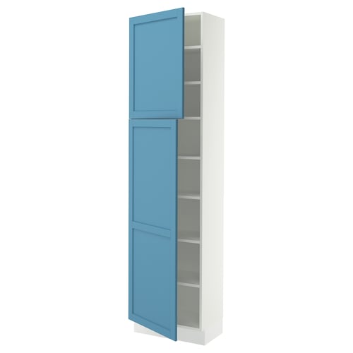 SEKTION High cabinet with shelves/2 doors, white/Lerhyttan blue, 24x15x90 "